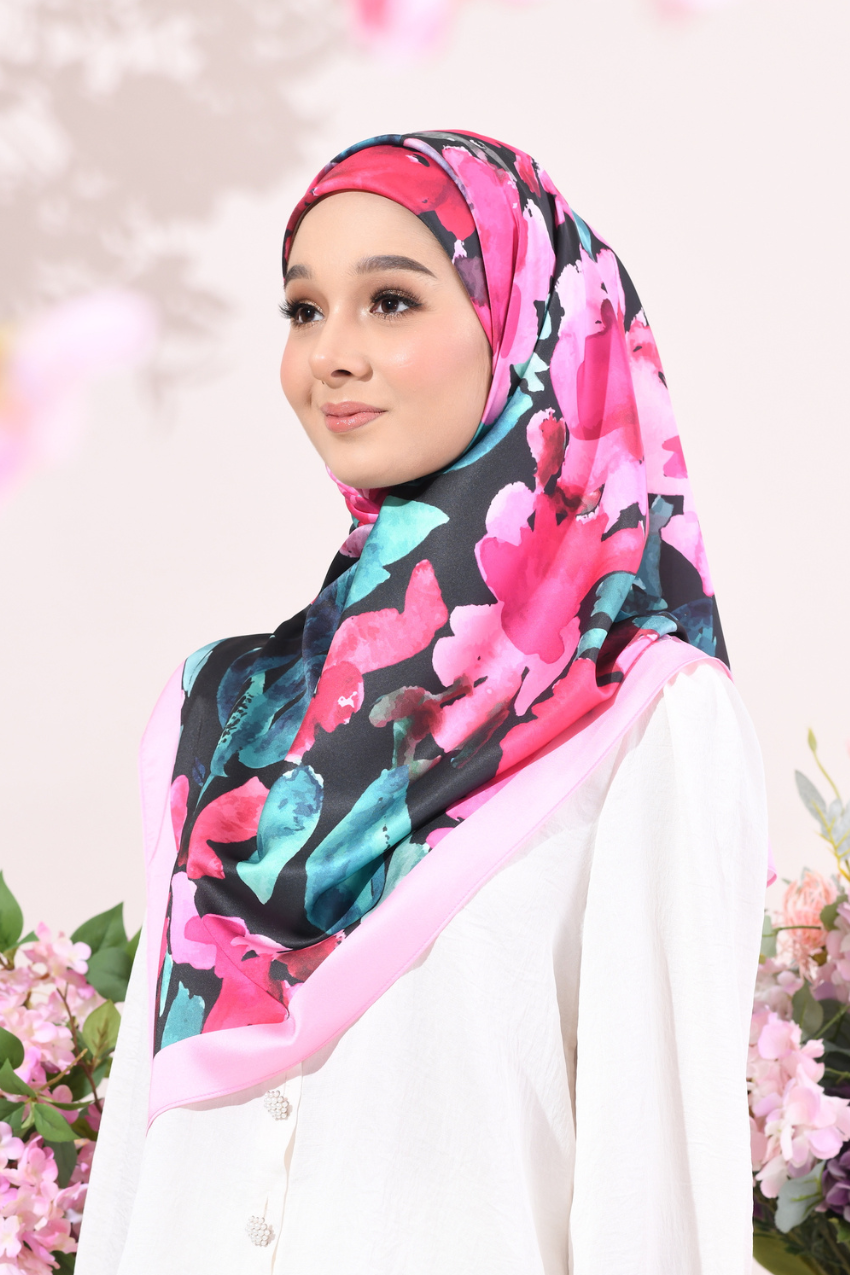 YES DEFECT ( Square ) Soulful Bloom Mixed Silk Satin Scarf ( Eryana )