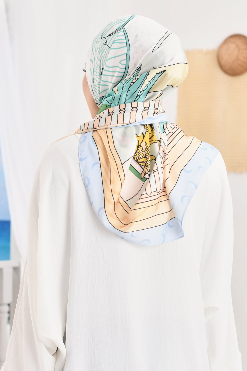 (Shawl) RUMA Shawl Mixed Satin Silk  ( Kenangan Blue )