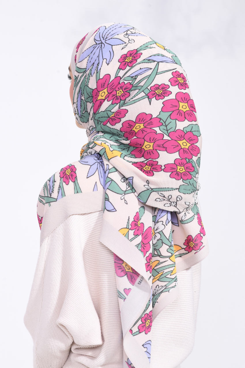 (SAMPLE) ( Full Wide Pleats Shawl ) Wild Blooms ( Balqis )