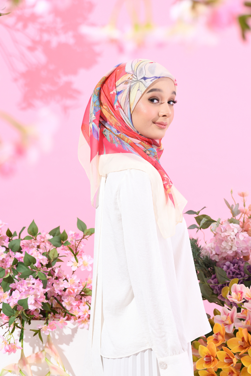 YES DEFECT -  (Japanese Voile Square Scarf ) Soulful Bloom In (Talia)