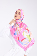 YES DEFECT - ( Shawl ) Bloomvalley Mixed Satin Silk Long Shawl ( Fun Garden )