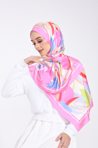 YES DEFECT - ( Shawl ) Bloomvalley Mixed Satin Silk Long Shawl ( Fun Garden )