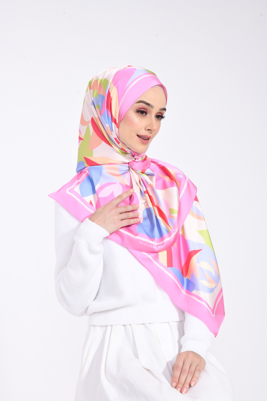 YES DEFECT - ( Shawl ) Bloomvalley Mixed Satin Silk Long Shawl ( Fun Garden )
