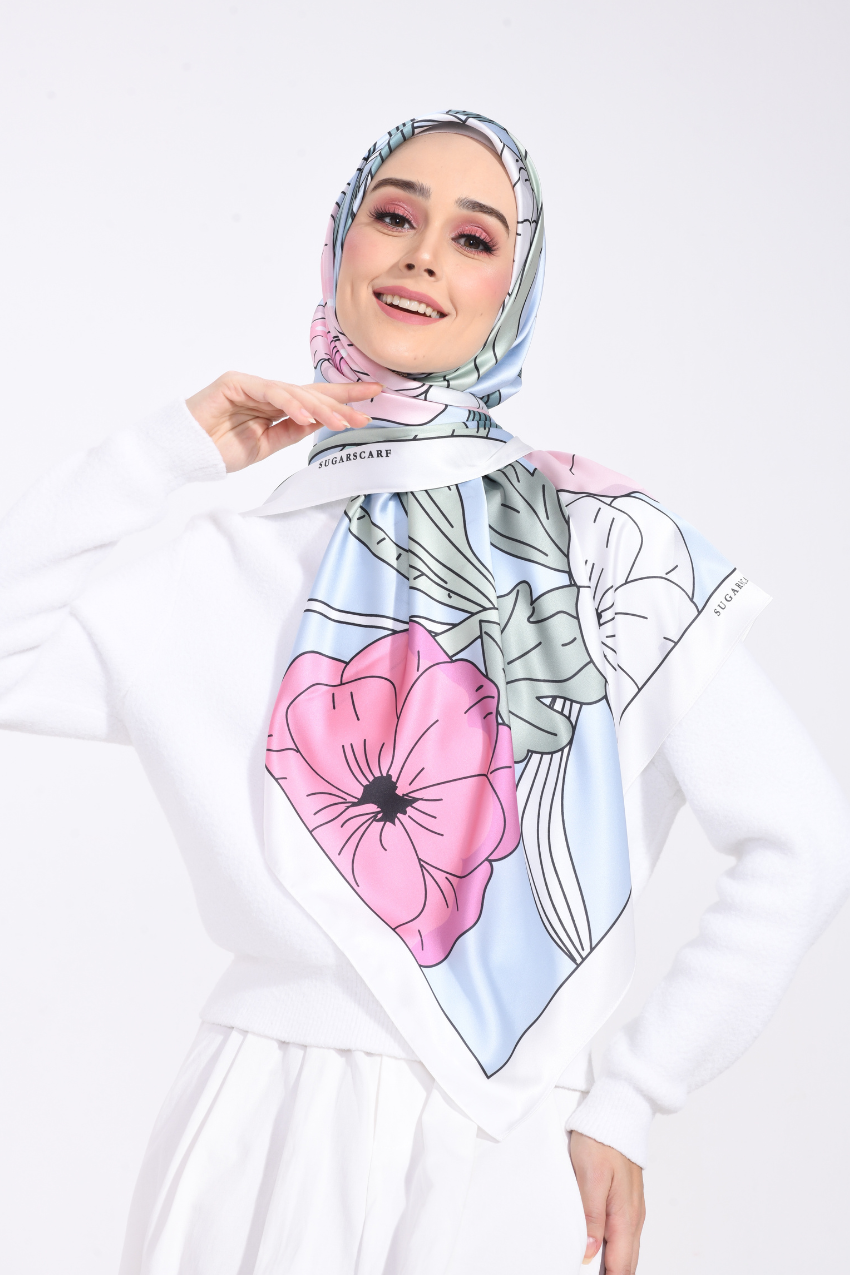 YES ( SQUARE ) Bloom Valley Mixed Satin Silk Tudung Sq  - ( LOVELY PIECE)