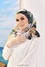 YES DEFECT - ( Square ) RUMA Mixed Satin Silk Scarf - Emerald