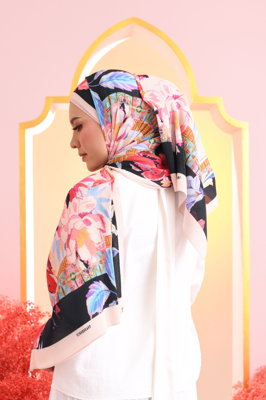 YES ( Full Wide Pleats Shawl ) Soulful Bloom Edition ( Dahlia )