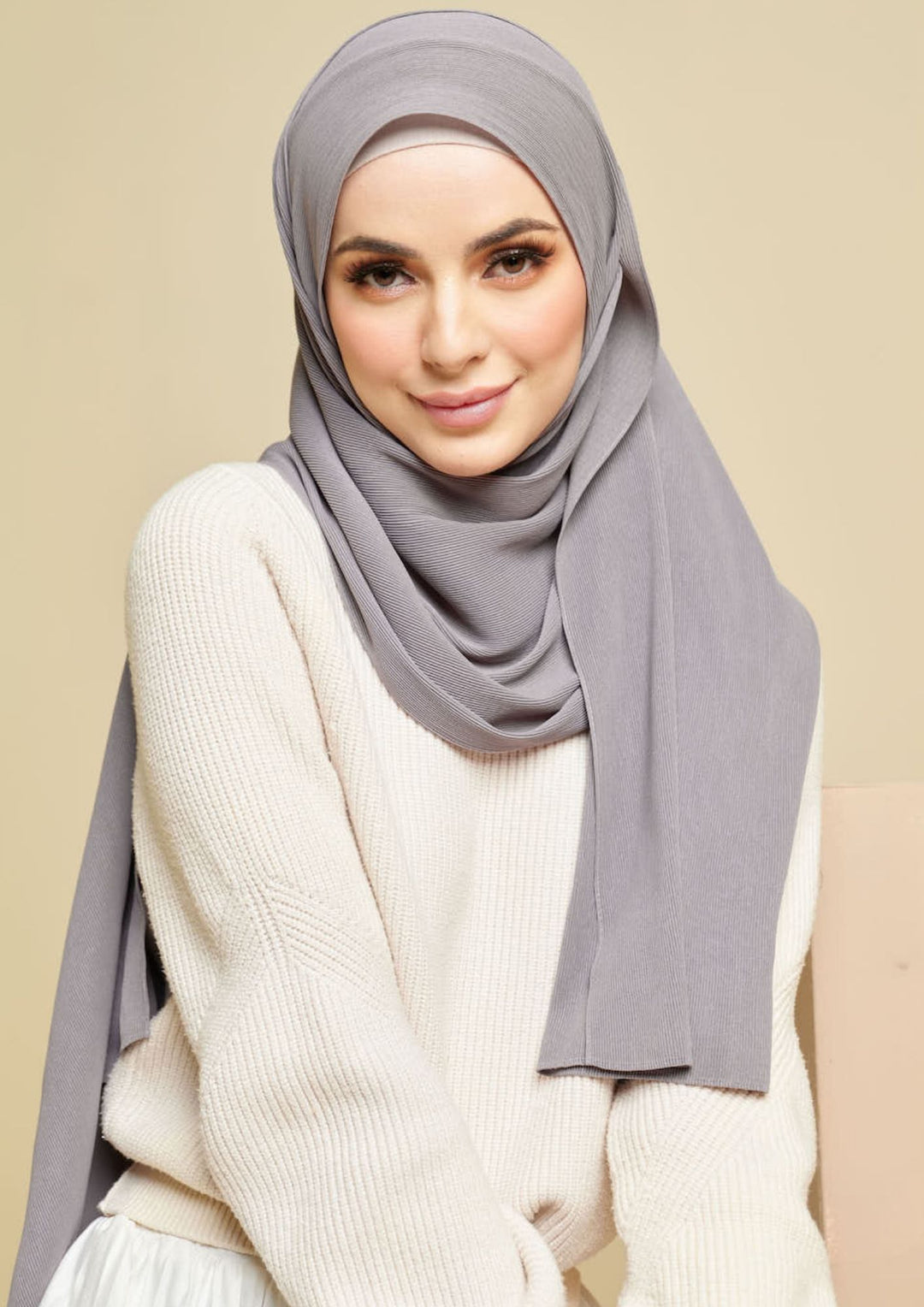 (SAMPLE) Breeze Plain Glitter Wide Full Pleats Shawl In Shades of Gray