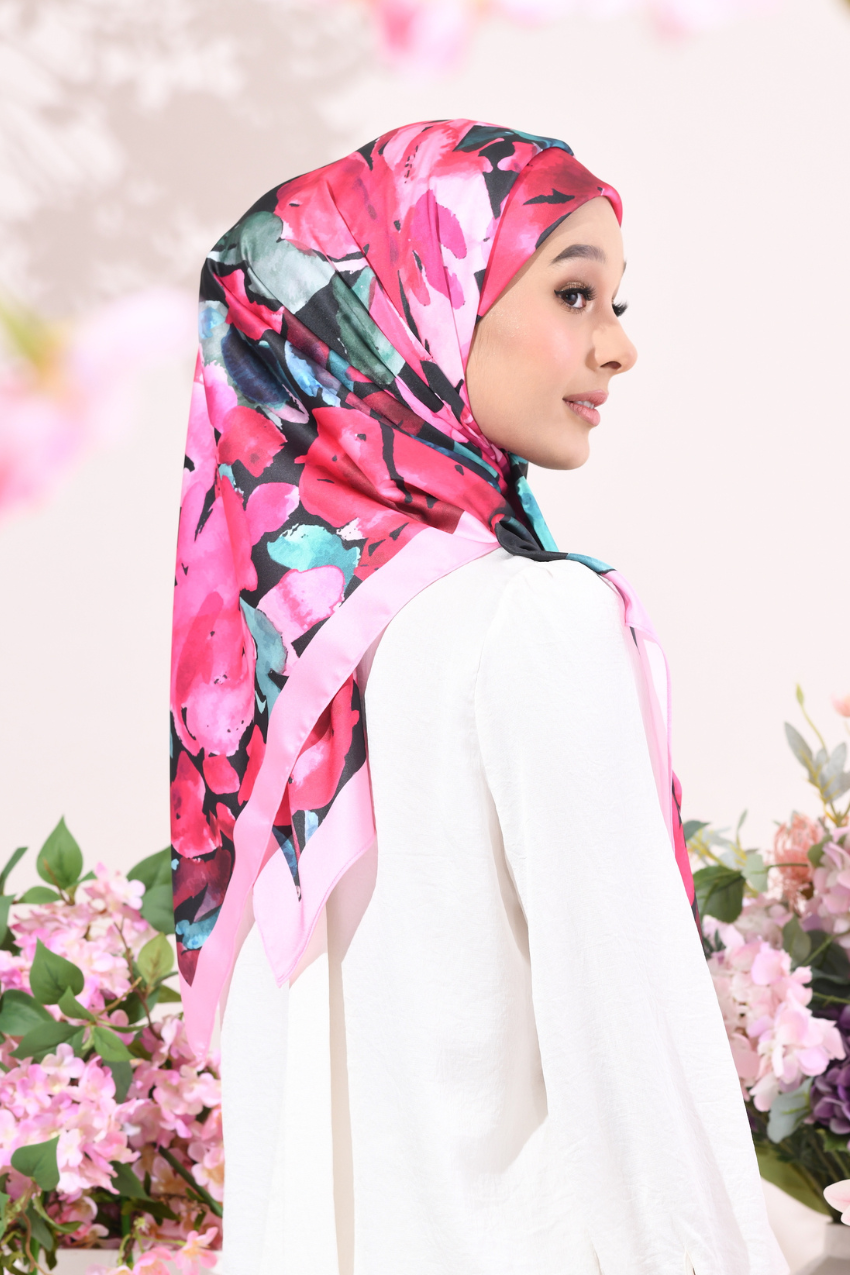 YES DEFECT ( Square ) Soulful Bloom Mixed Silk Satin Scarf ( Eryana )