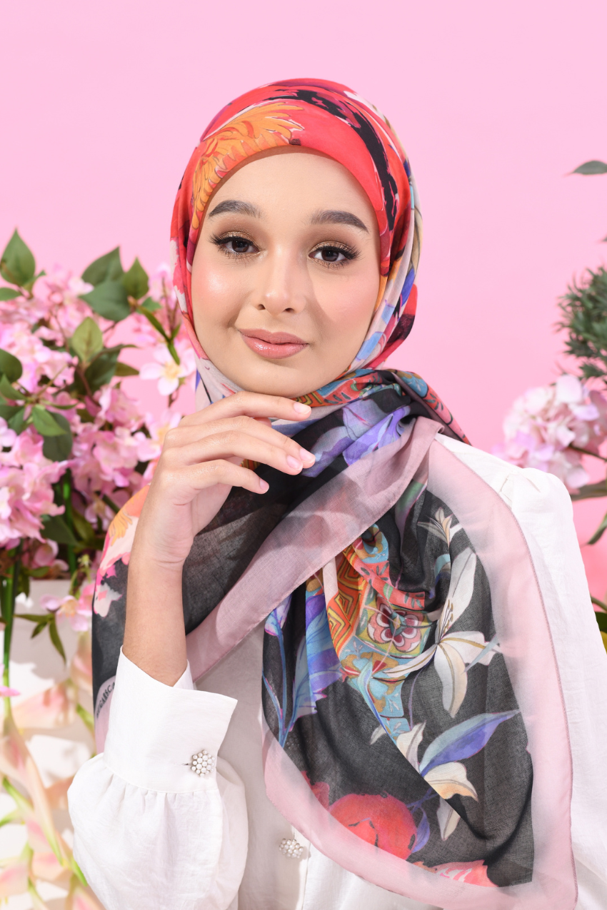 YES DEFECT - (Japanese Voile Square Scarf ) Soulful Bloom In (Dahlia)