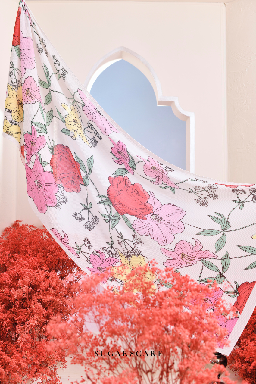 YES ( Full Wide Pleats Shawl ) Garden of Hurrem Bloom in ( LUNARA )