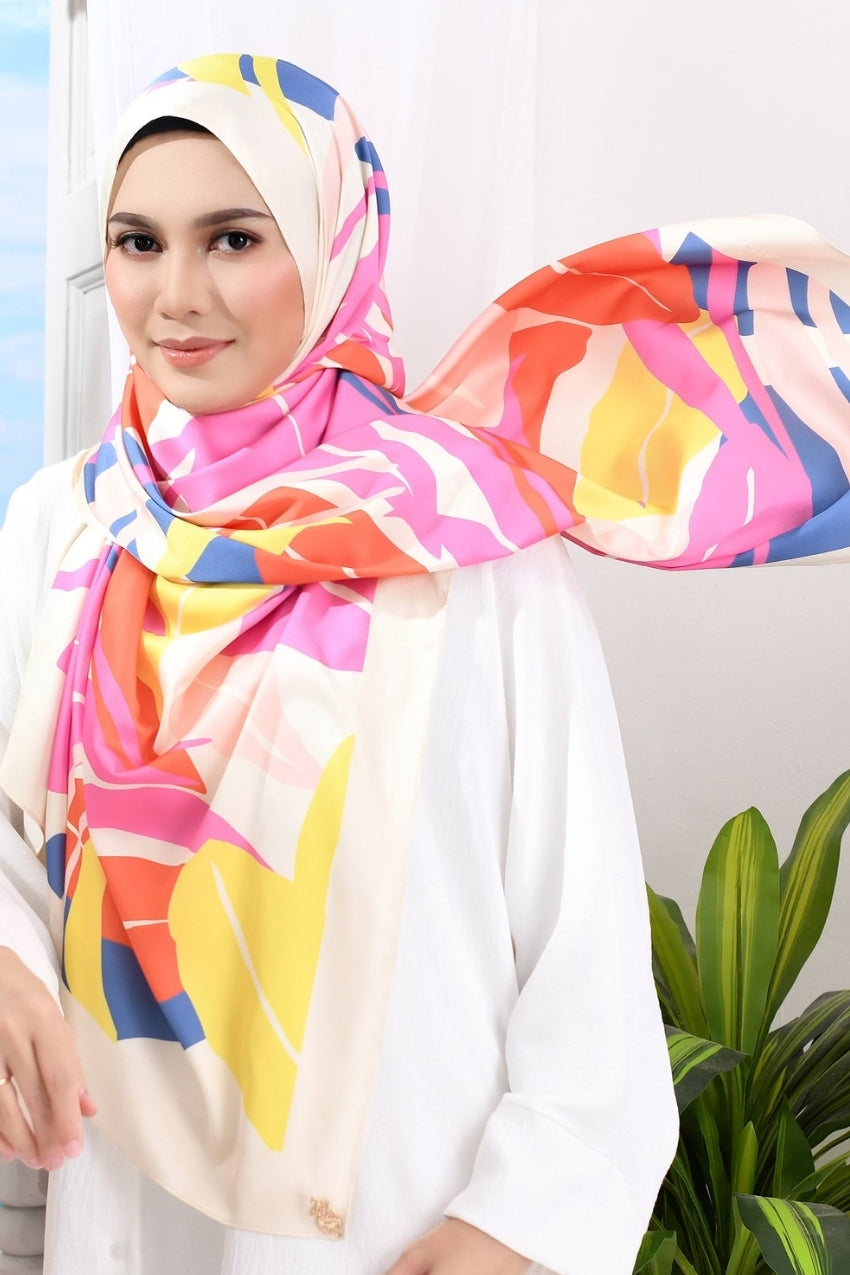 YES DEFECT - ( Long Scarf ) Rindu SatinSilk Shawl Mixed Satin Silk  ( Chitra )