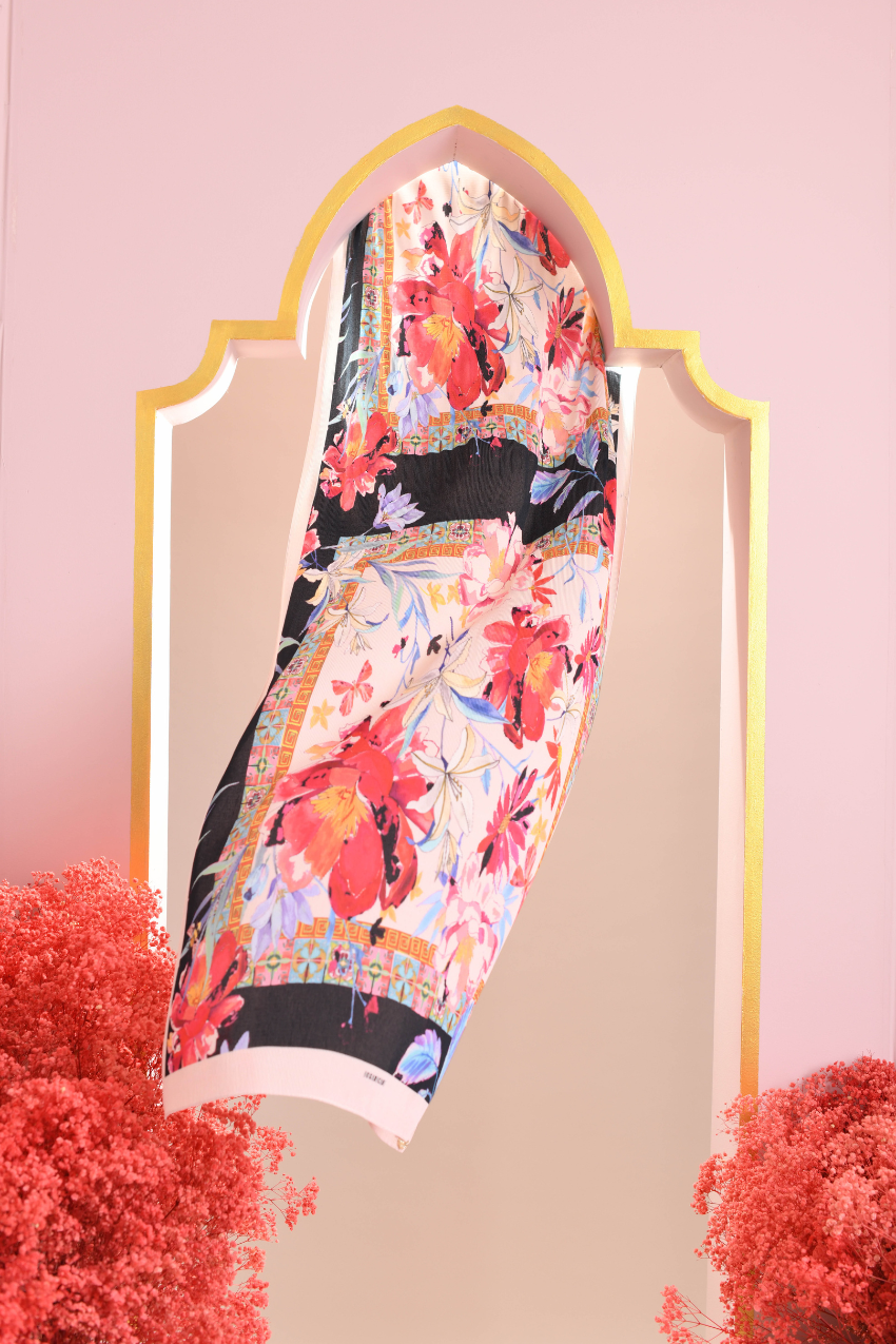 YES ( Full Wide Pleats Shawl ) Soulful Bloom Edition ( Dahlia )