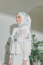 YES ( Square ) Paint in Bloom Matte Satin Silk Scarf ( HI-TEA )