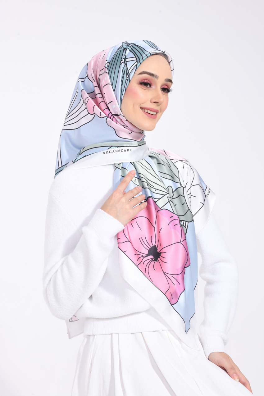 YES ( SQUARE ) Bloom Valley Mixed Satin Silk Tudung Sq  - ( LOVELY PIECE)