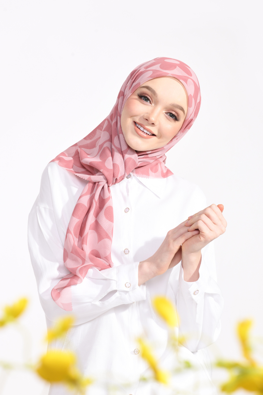 YES THESUGAREDIT Fiora Flower Series Japanese Voile In Square ( Dusty Pink )