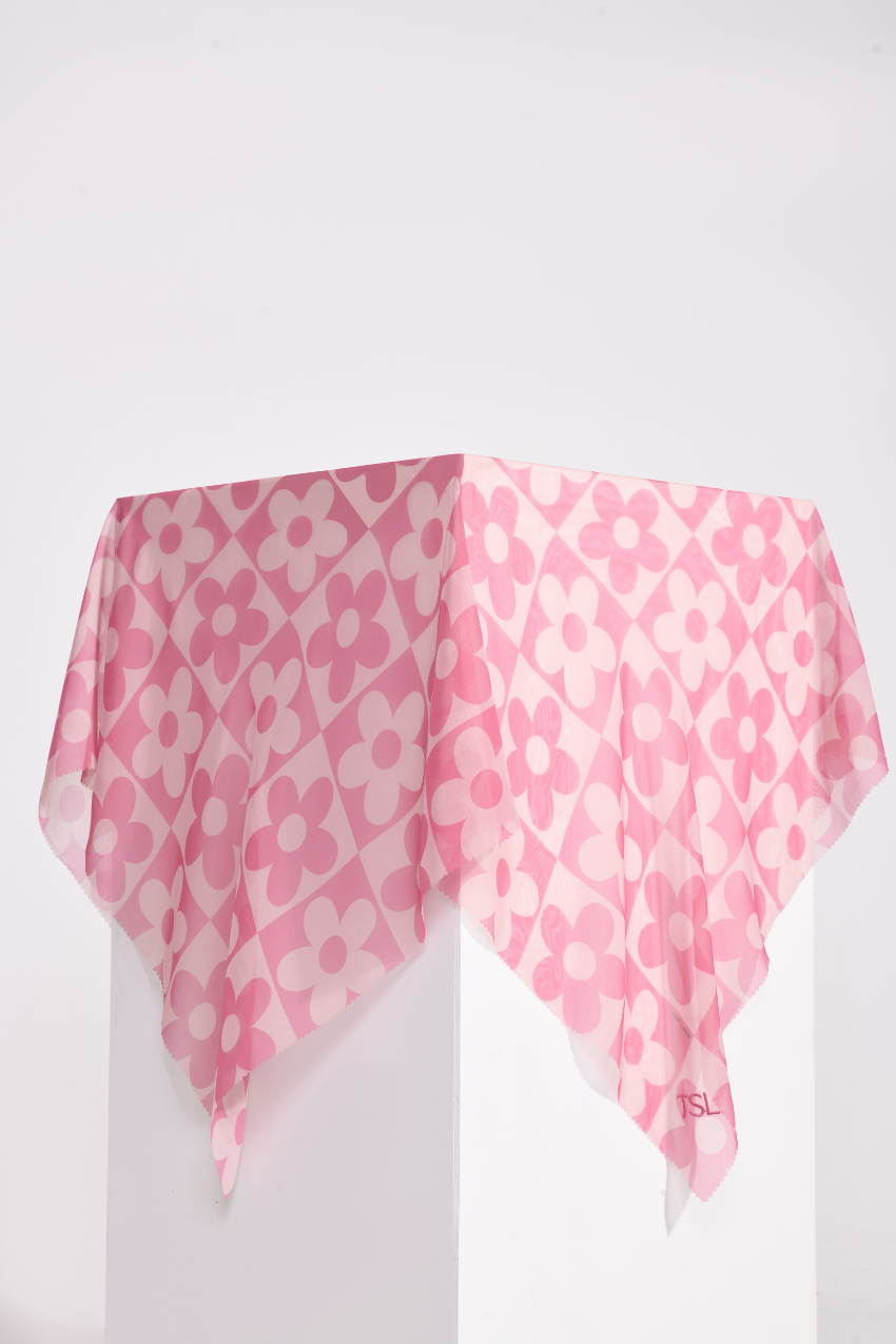 YES THESUGAREDIT Fiora Flower Series Japanese Voile In Square  - ( BarbiePink  )