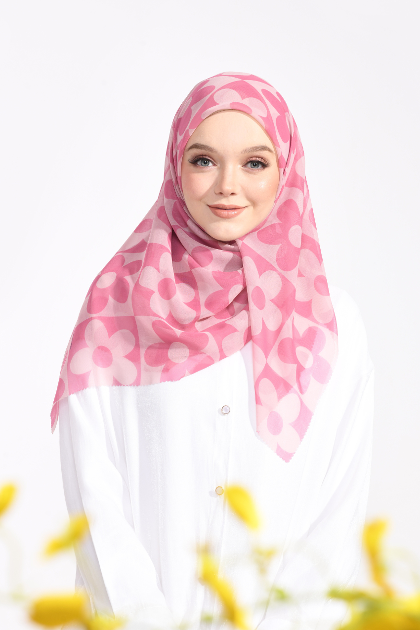 YES THESUGAREDIT Fiora Flower Series Japanese Voile In Square  - ( BarbiePink  )