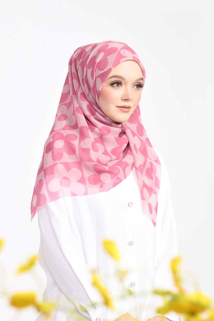 YES THESUGAREDIT Fiora Flower Series Japanese Voile In Square  - ( BarbiePink  )