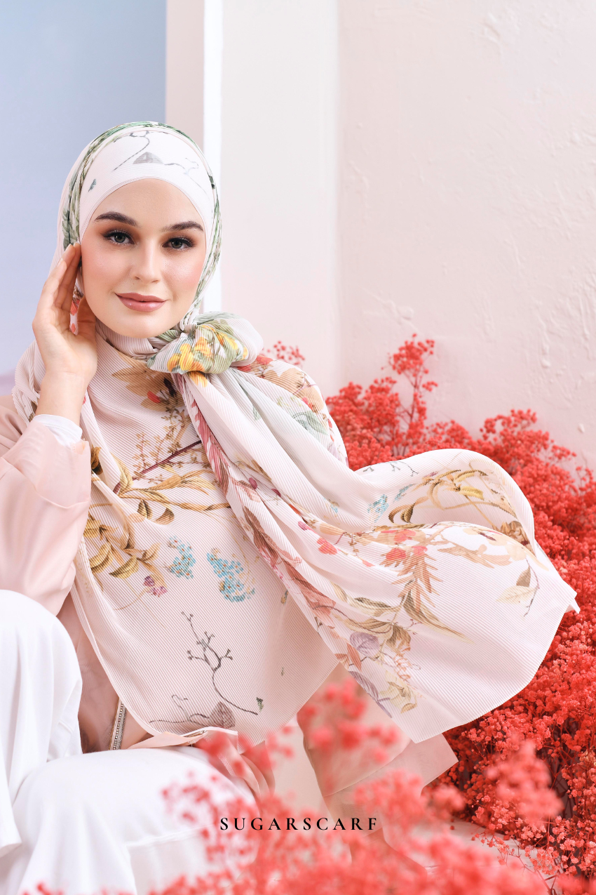 (SAMPLE) ( Full Wide Pleats Shawl ) Garden of Hurrem Bloom in ( REYHAN )