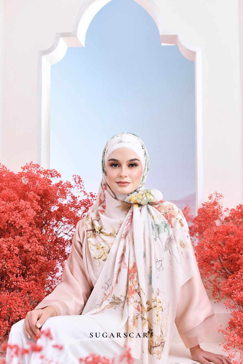 (SAMPLE) ( Full Wide Pleats Shawl ) Garden of Hurrem Bloom in ( REYHAN )