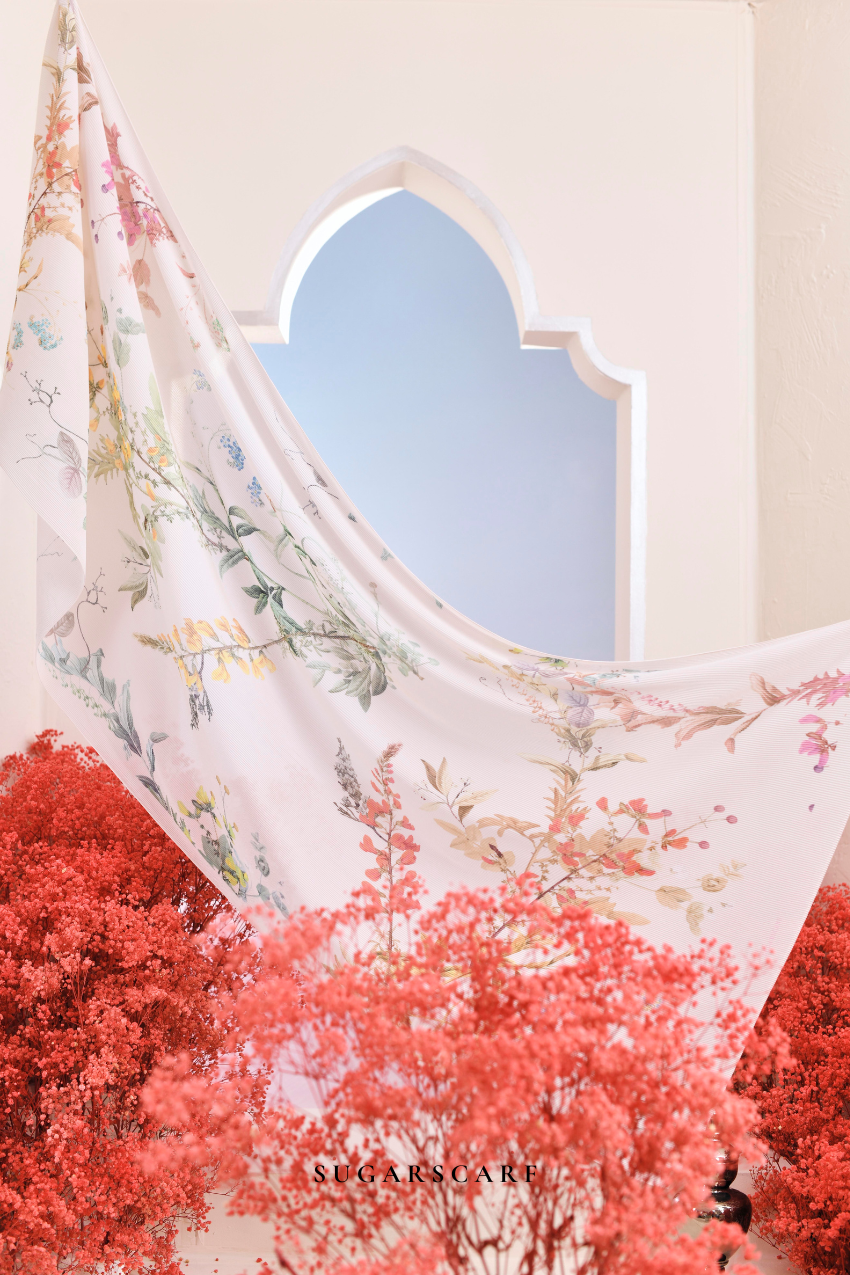 (SAMPLE) ( Full Wide Pleats Shawl ) Garden of Hurrem Bloom in ( REYHAN )