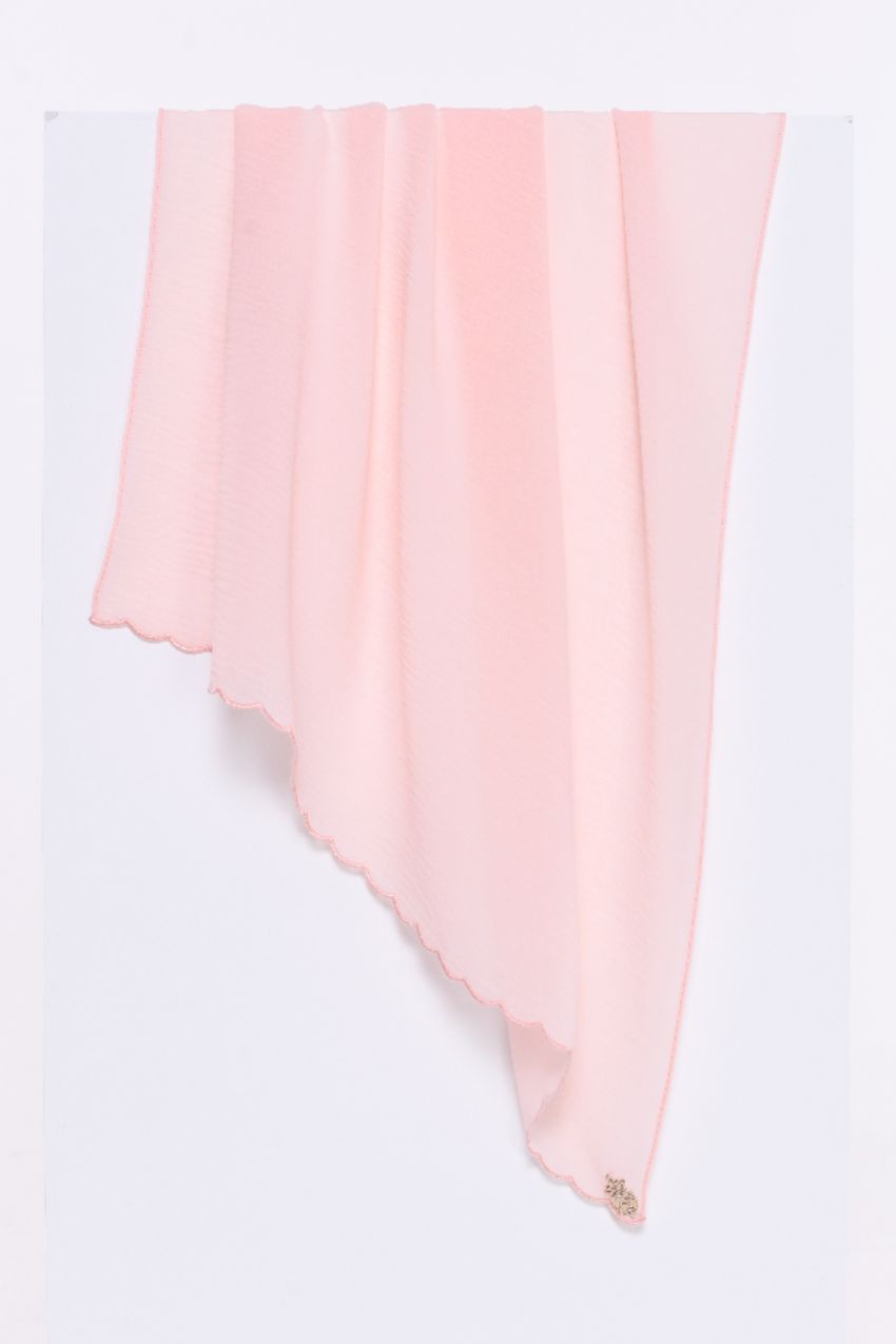 ( Shawl ) Saloma Embroidery Mixed Cotton Chiffon - Peach Cotton Candy