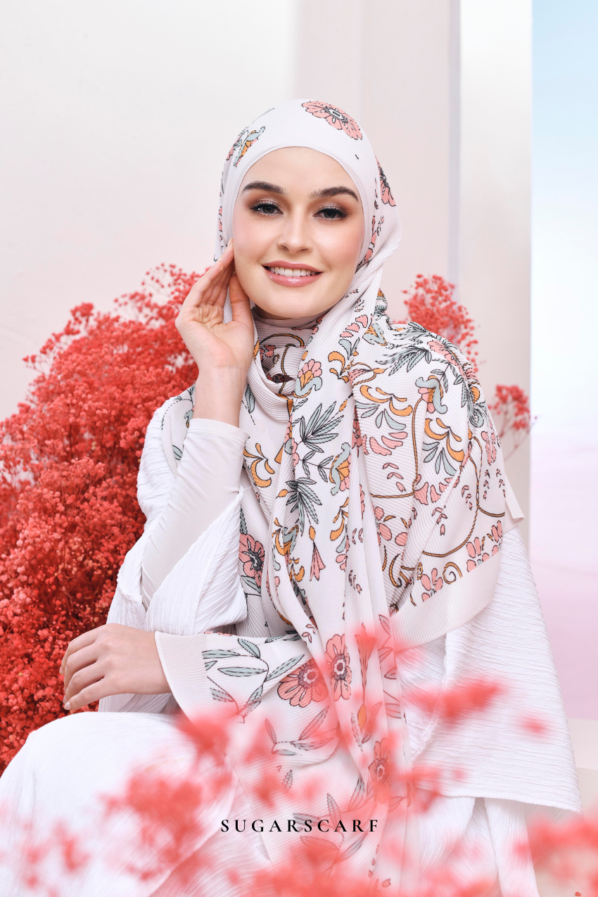 (SAMPLE) ( Full Wide Pleats Shawl ) Garden of Hurrem Bloom in ( MAVI )