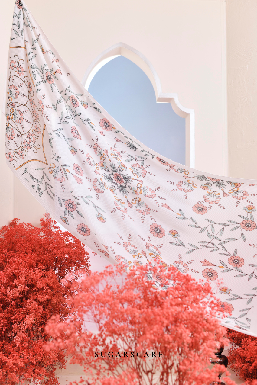 (SAMPLE) ( Full Wide Pleats Shawl ) Garden of Hurrem Bloom in ( MAVI )