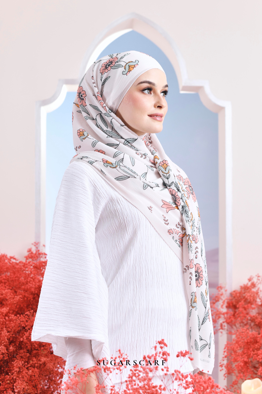 (SAMPLE) ( Full Wide Pleats Shawl ) Garden of Hurrem Bloom in ( MAVI )