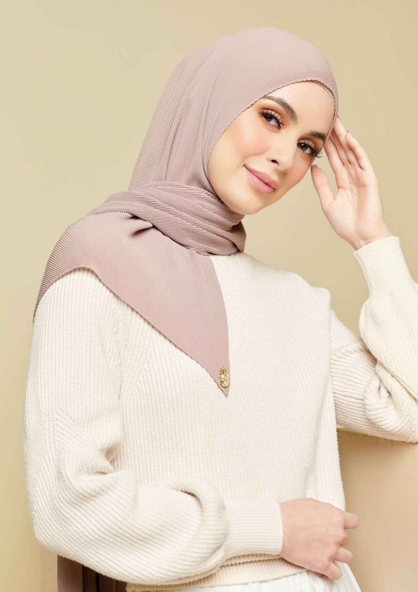 Breeze Plain Wide Full Pleats Shawl In Ash Purple