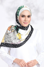 YES DEFECT - (Long Shawl) RUMA Shawl Mixed Satin Silk  ( Emerald )