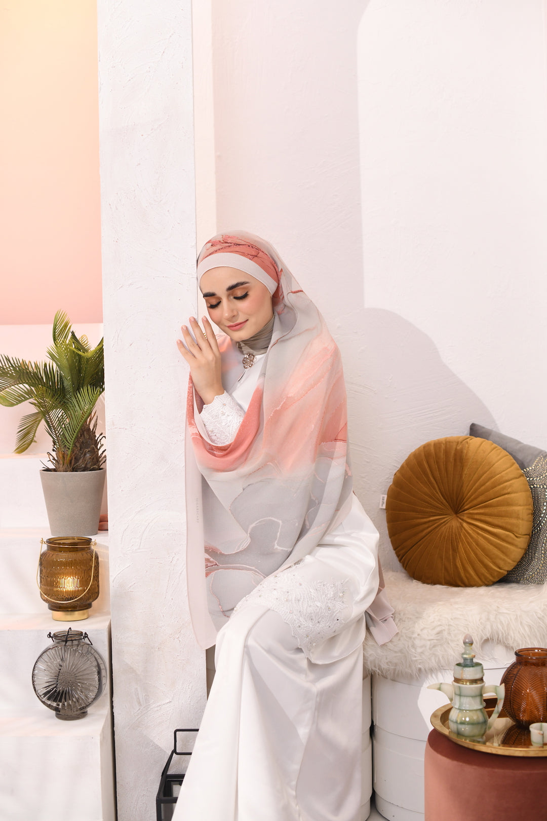 Sample - EID DOLCE Pleats Long Shawl in Ice Peach