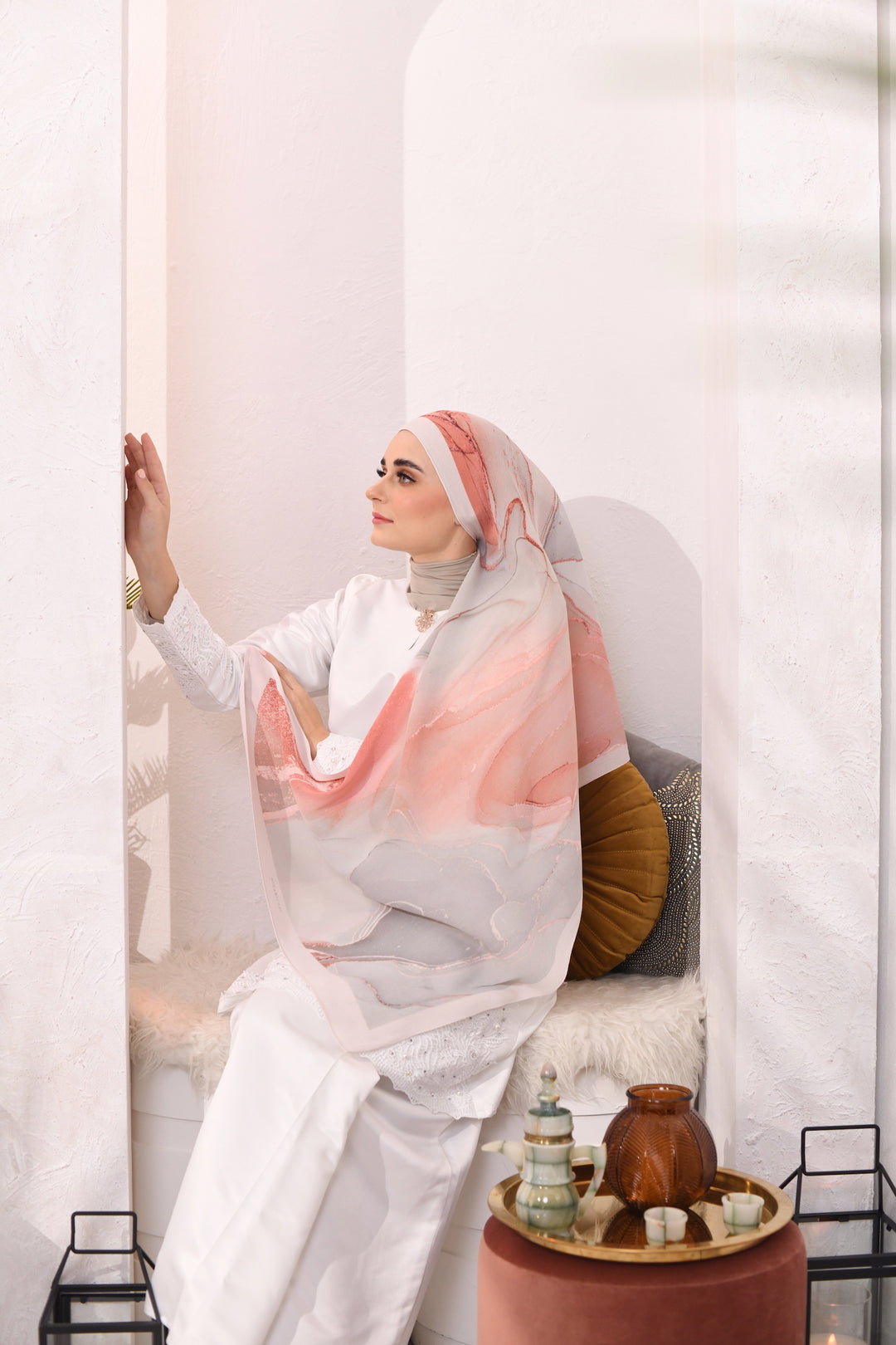 Sample - EID DOLCE Pleats Long Shawl in Ice Peach