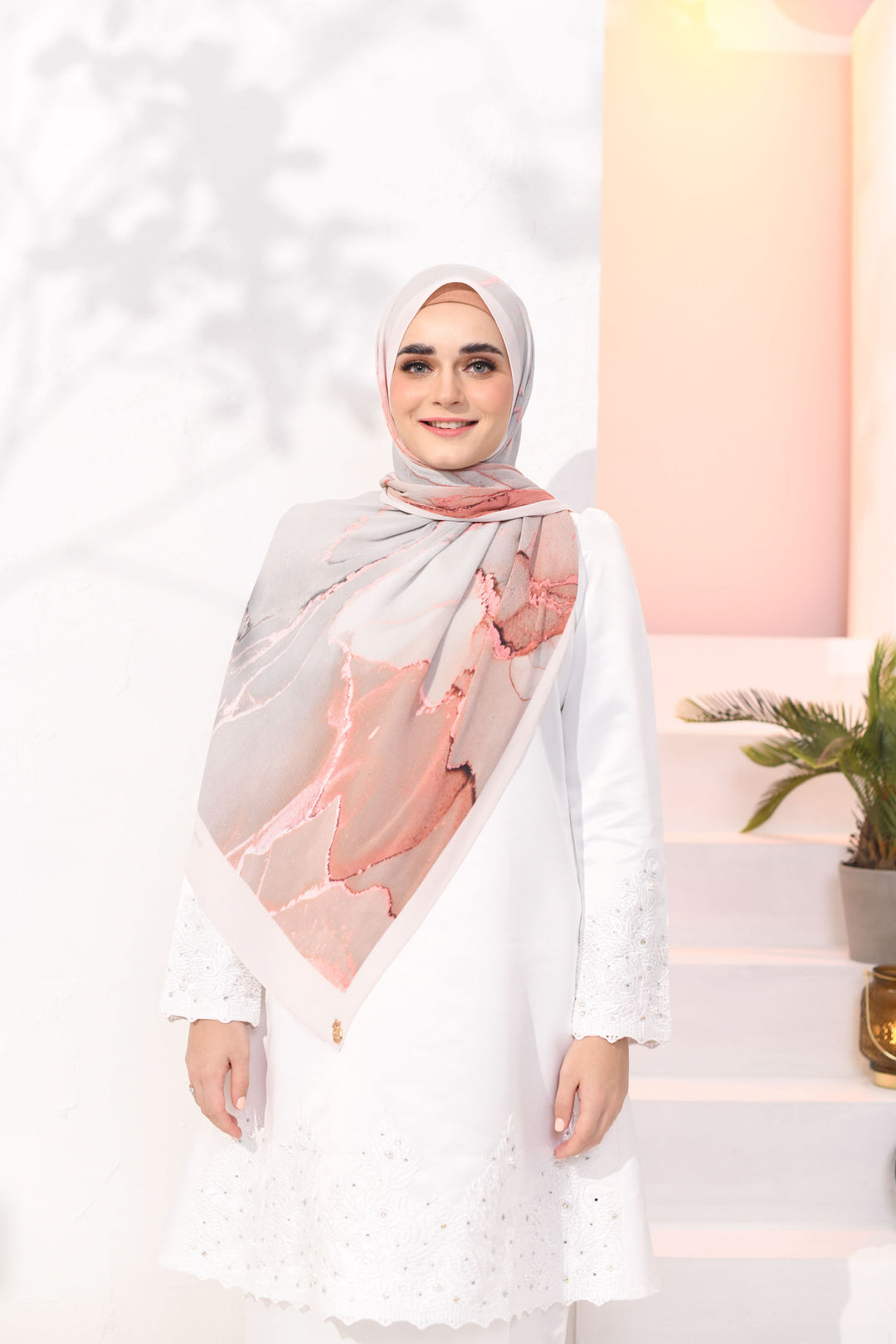Sample - EID DOLCE Pleats Long Shawl in Ice Peach