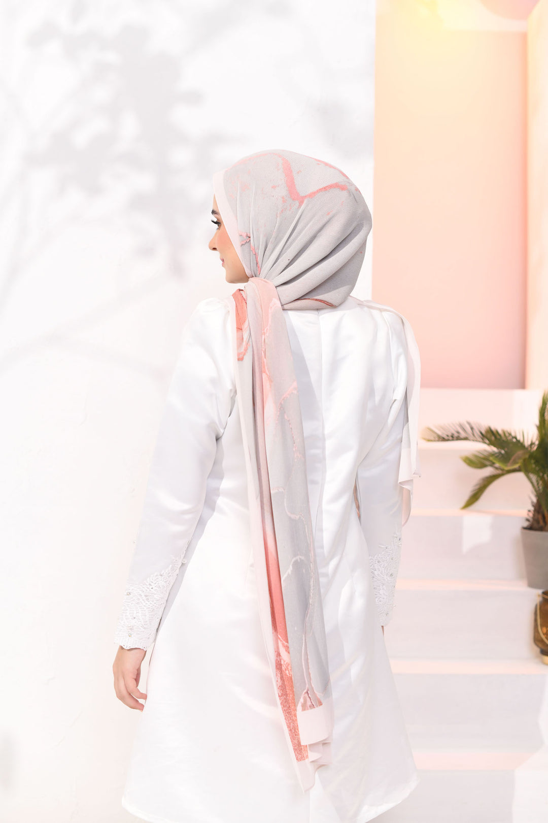 Sample - EID DOLCE Pleats Long Shawl in Ice Peach