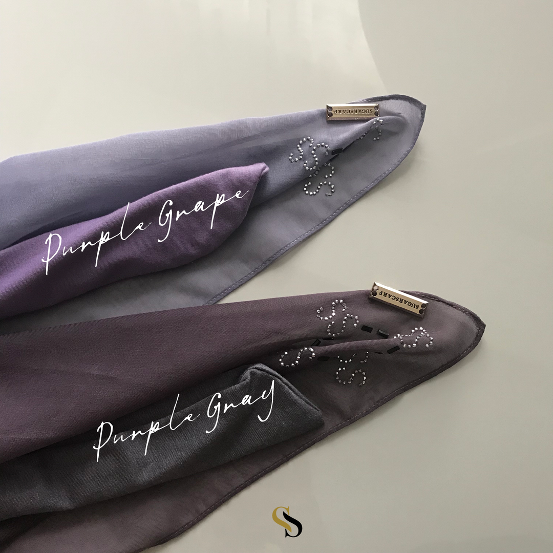 Sugarscarf Claudia Voile / Bawal Monogram Instant Tie Back Free Size ( Purple Gray )