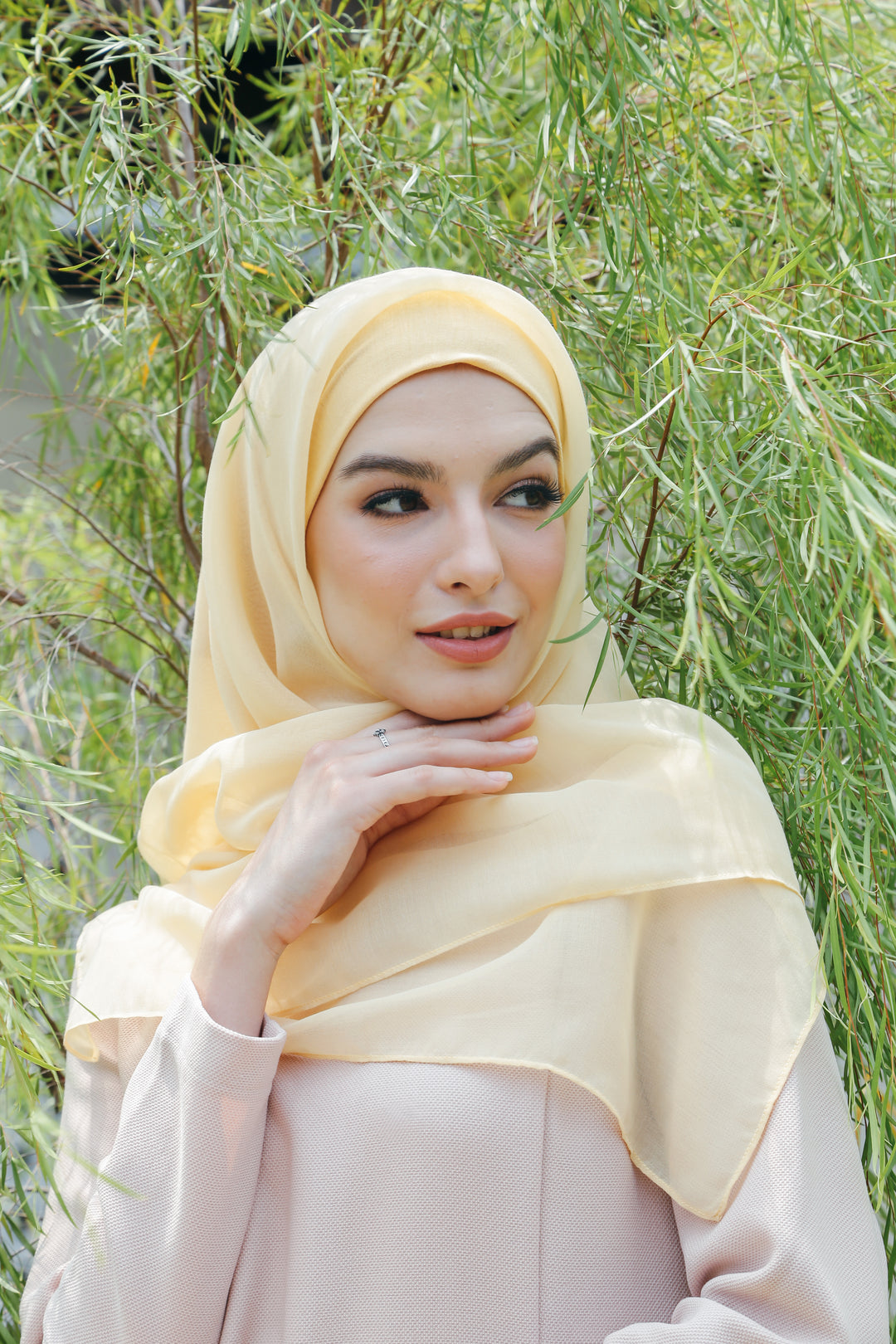 Sugarscarf Claudia Voile / Bawal Monogran Instant Tie Back Free Size ( Corn )