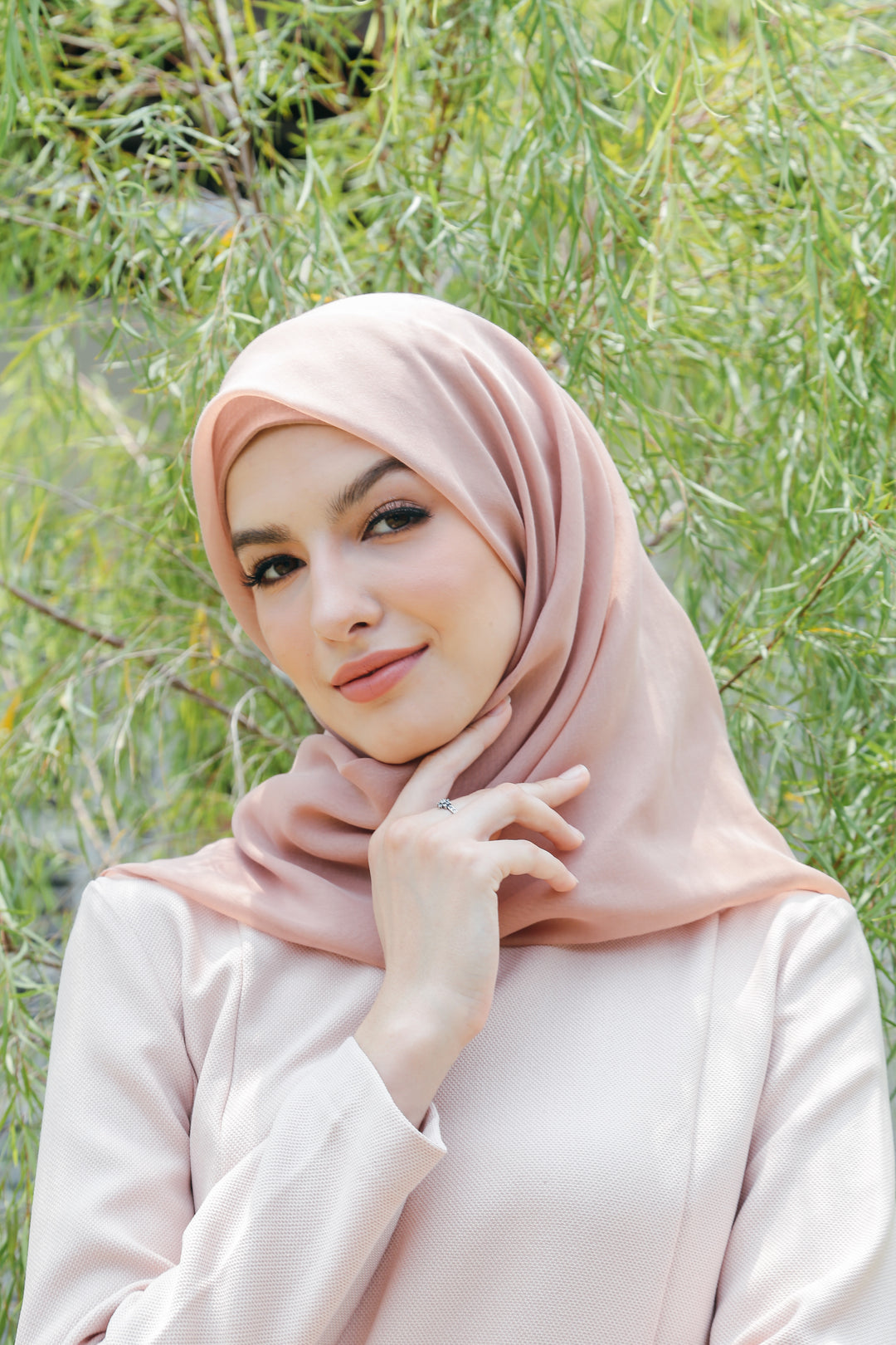 Sugarscarf Claudia Voile / Bawal Monogram Instant Tie Back Free Size ( Sand )