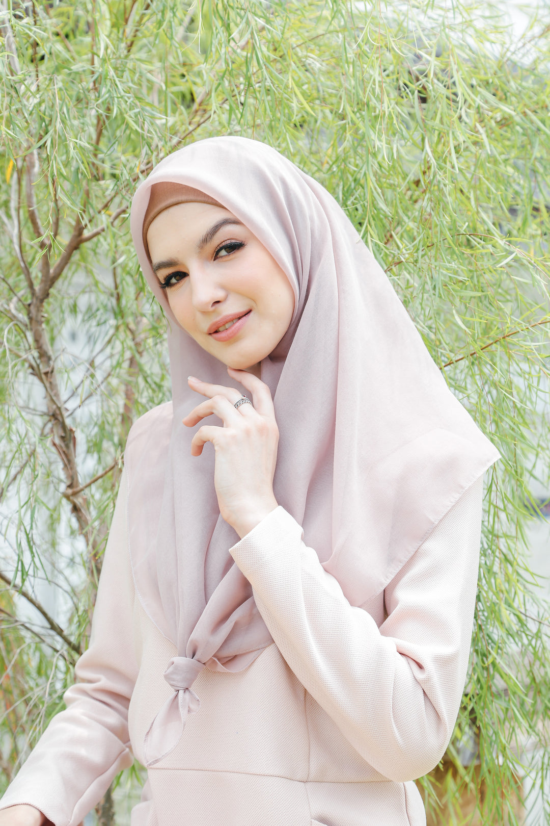 Sugarscarf Claudia Voile / Bawal Monogram Instant Tie Back Free Size ( Natural )