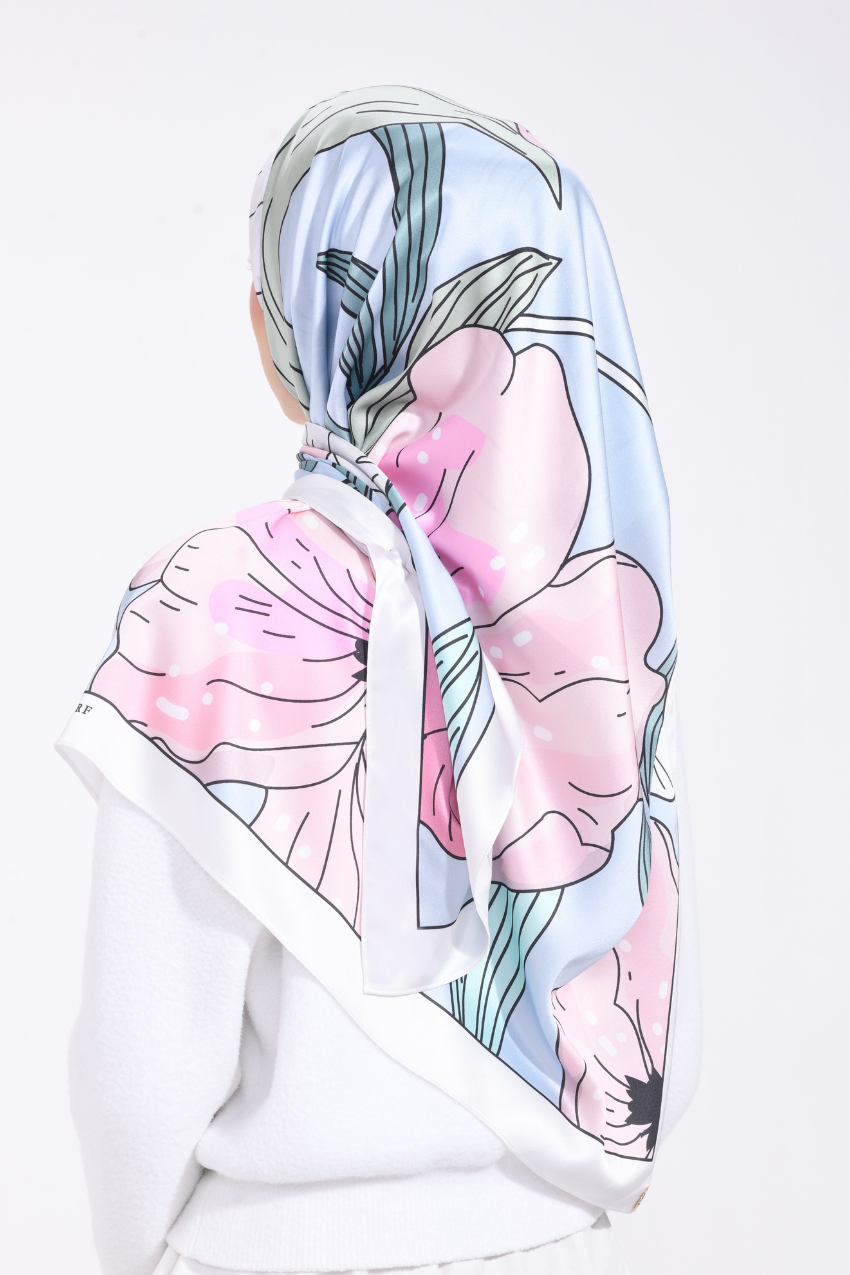 YES ( SQUARE ) Bloom Valley Mixed Satin Silk Tudung Sq  - ( LOVELY PIECE)