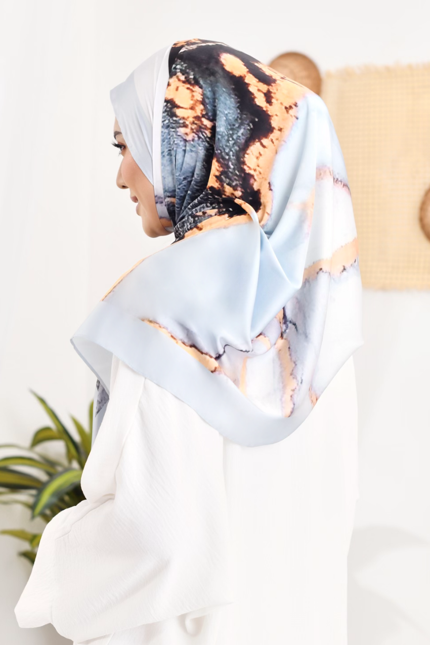 YES DEFECT - ( Long Shawl ) Dolce Mixed Satin Silk - Marble Cake