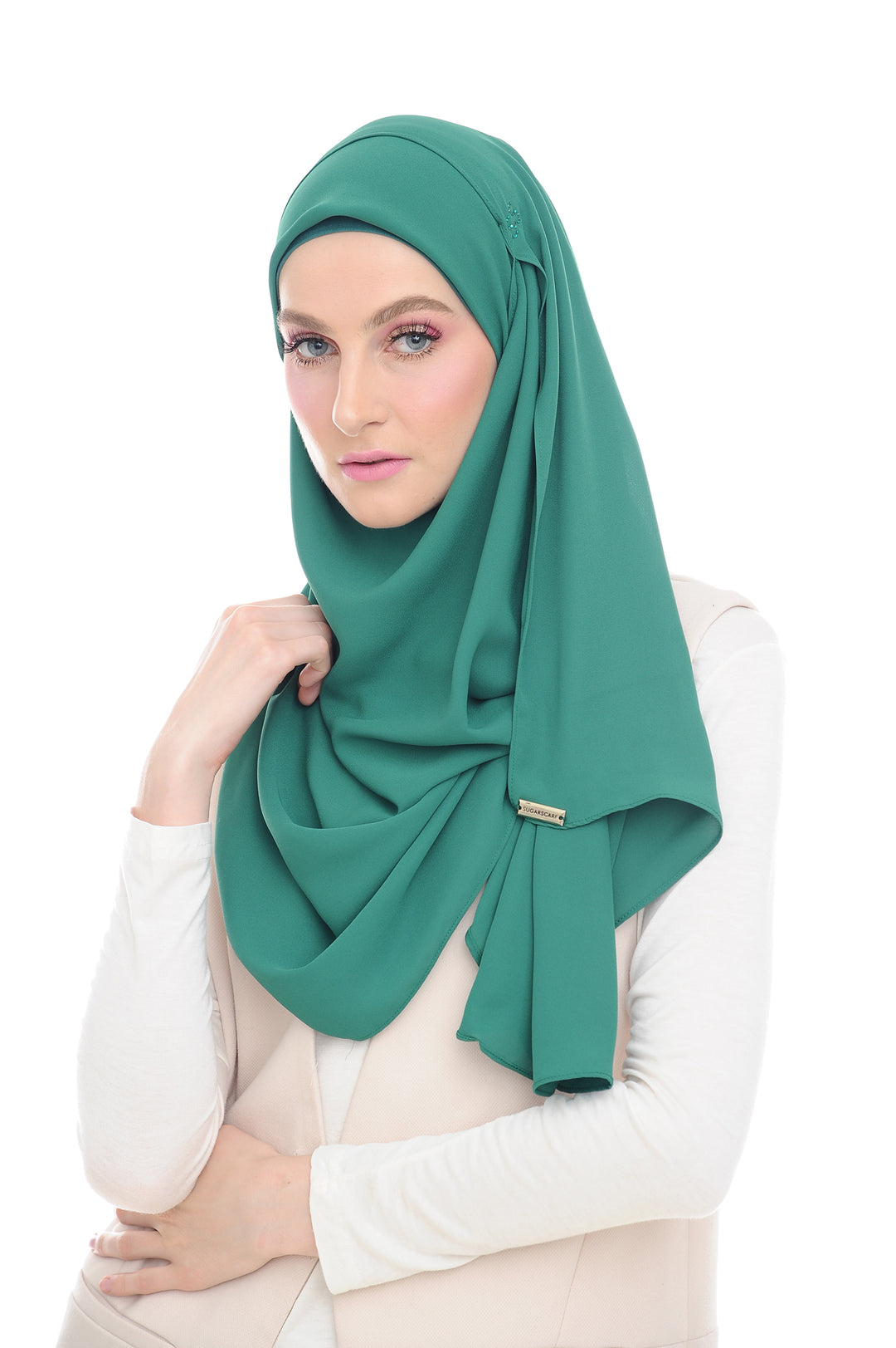 Green Swarvoski Double Loop Instant Shawl - Without Inner - Sugarscarf
