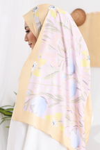 YES ( Long Scarf ) Abstract x Bloom Mixed Satin Silk ( Golden Gate )