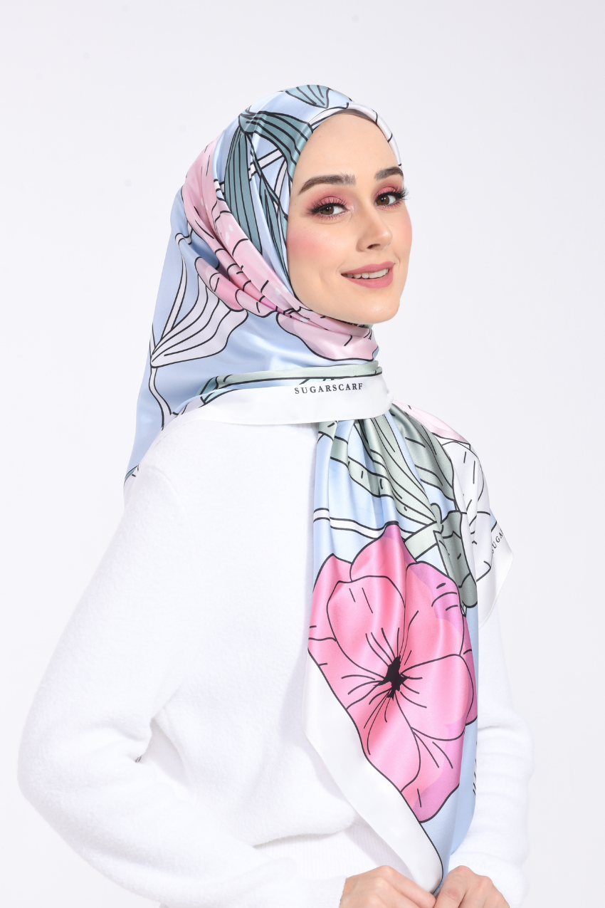 YES ( SQUARE ) Bloom Valley Mixed Satin Silk Tudung Sq  - ( LOVELY PIECE)
