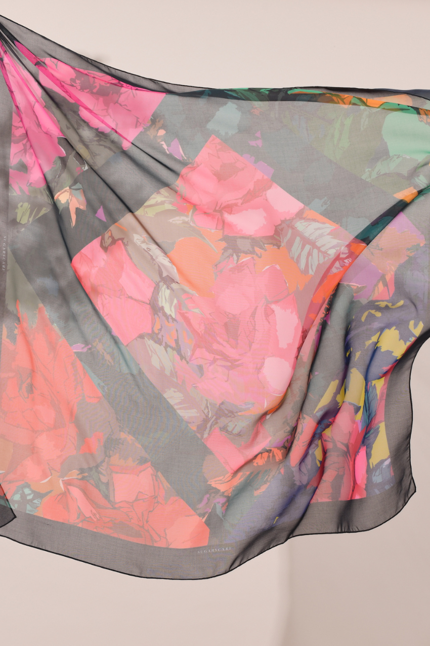 (Japanese Voile Square Scarf ) Soulful Bloom In (Zara)
