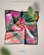 YES ( Square ) Soulful Bloom Mixed Silk Satin Scarf ( Zara )